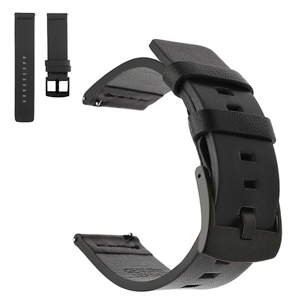 äkta läder klockarmband för Seiko, Suunto and Sony watch - svart Svart