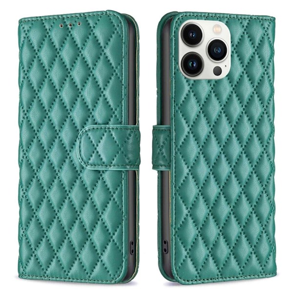 Rombemønster, matt flip-deksel for iPhone 13 Pro Max - Grønn Green