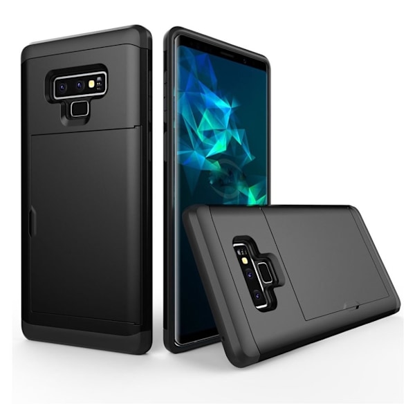 Samsung Galaxy Note9 beskyttelsesetui i hybrid materialer med indbygget kortholder - Sort Black