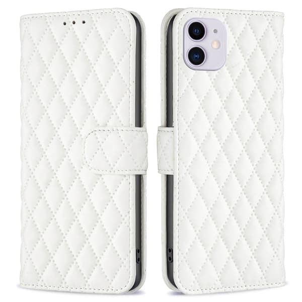 Rombuskuvioinen matta läppäkotelo iPhone 11 - Valkoinen White