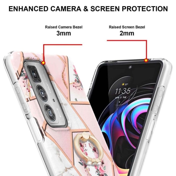 Marble Mønstret Cover med Ring Holder til Motorola Edge 20 Pro - Pink