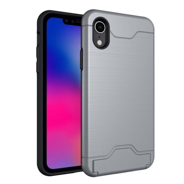 IPhone 9 mobilskal plast silikon kortficka stående - Grå Silvergrå