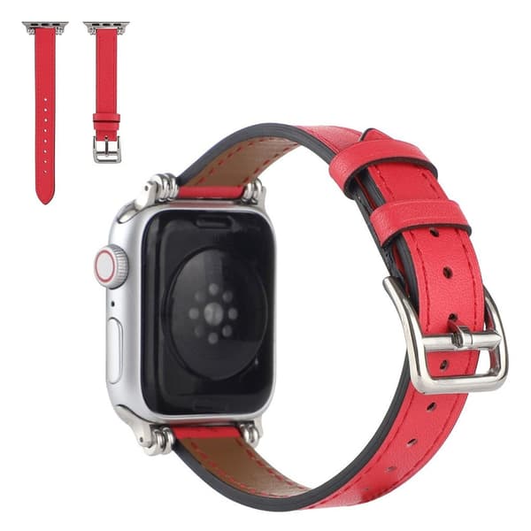 Apple Watch 40 mm urrem i læder med perledekor - Rød Red