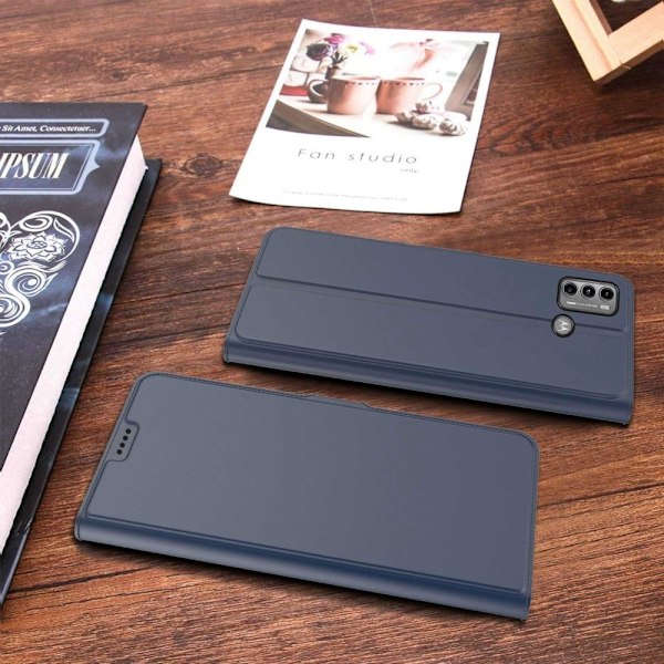 Sileä ja ohut premium-PU-nahkakotelo Motorola Moto G60 - Sininen Blue