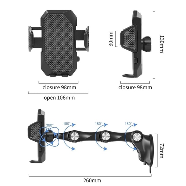 Universell sugkoppsbas för bilmontering av telefonhållare Svart