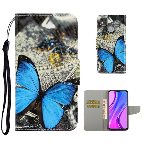 Wonderland Xiaomi Redmi 9C Flip etui - Blå sommerfugl Multicolor