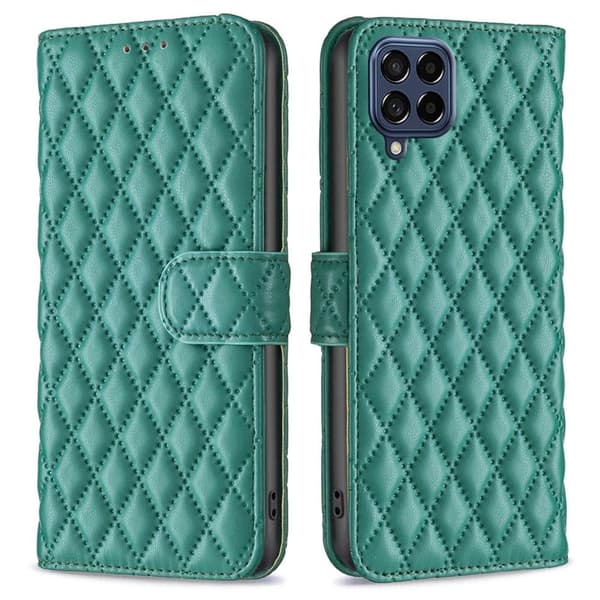 Matt Samsung Galaxy M53 5G fodral med rombmönster - Grön Grön