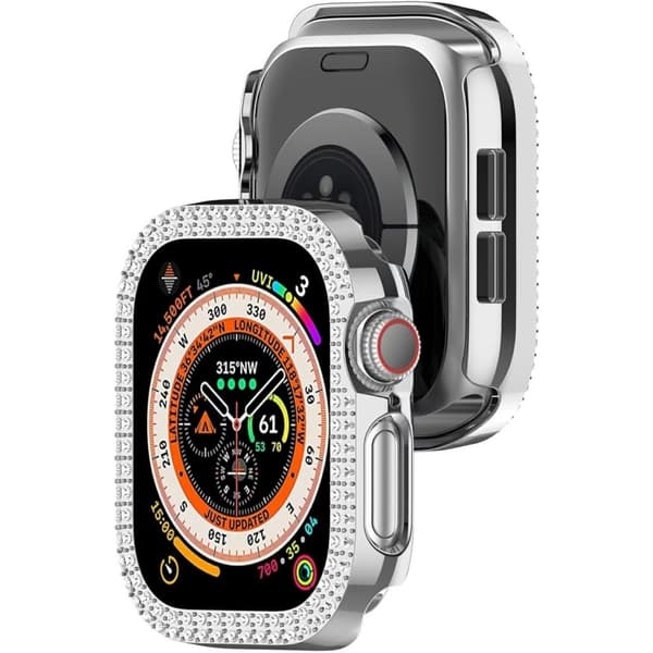 Apple Watch Series 10 42mm Bumpresistent Case Hollow Design Rhinestone Decor Watch Frame Cover - Sølv Silver grey