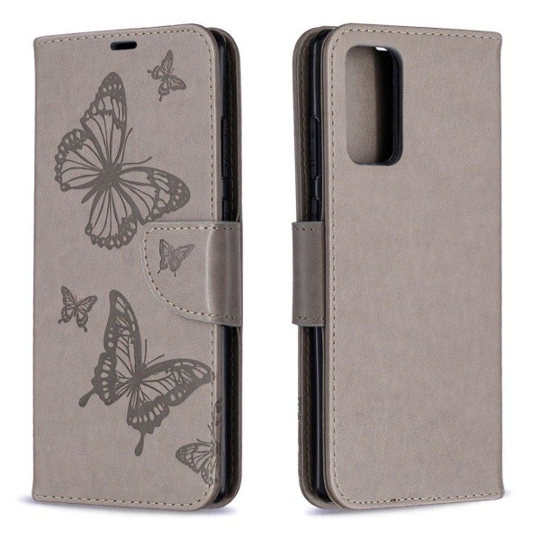 Butterfly Samsung Galaxy Note 20 Flip Etui - Grå Silver grey