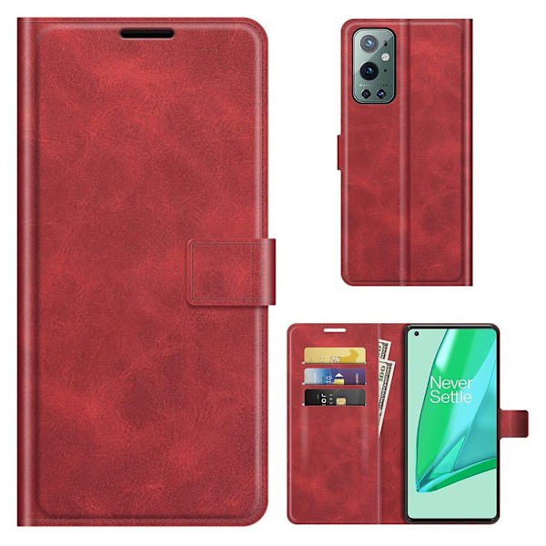 Hållbart konstläder OnePlus 9 Pro fodral med plånbok - Röd Röd