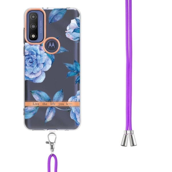 Slankt og holdbart softcover med lanyard til Motorola Moto G Power (2022) / G Pure - Blå Pæon Blue