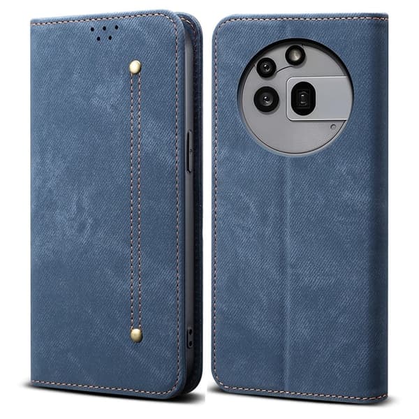 Nothing Phone (3a) Pro Case Jeans Cloth Texture Anti-Scratch Leather Stand Phone Cover - Blå Blue