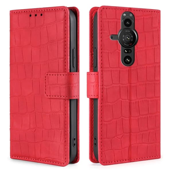Læretui med Krokodille Tekstur til Sony Xperia Pro-I - Rød Red