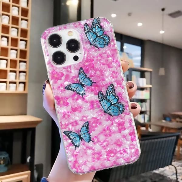 Marble iPhone 13 Pro Suojakotelo - Perhonen And Flower Pink
