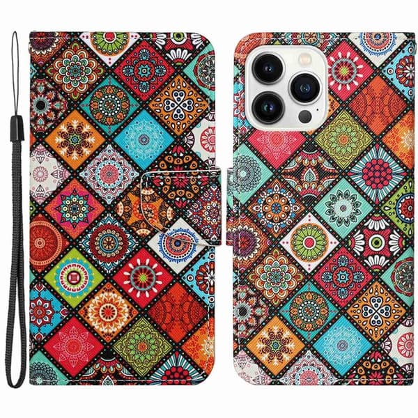 Wonderland iPhone 14 Pro Max Läppäkotelo - Ethnic Style Multicolor