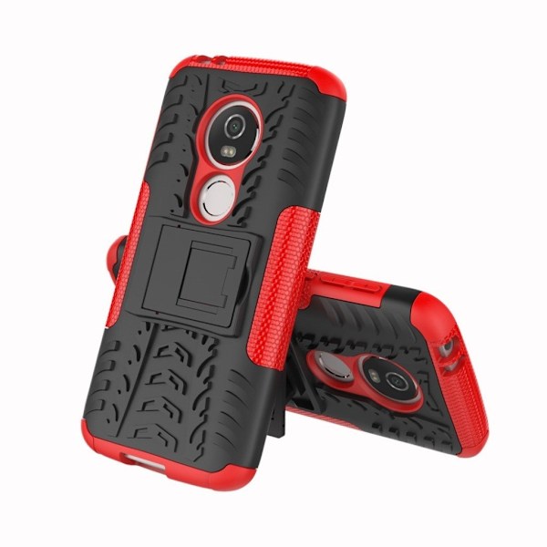 Motorola Moto E5 Play Liukuestoinen Hybriidi Muovinen Takasuoja Kuori Jalkatuella - Punainen Red
