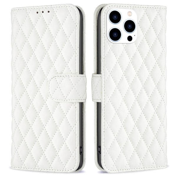 Matt iPhone 14 Pro fodral med rombmönster - Vit Vit
