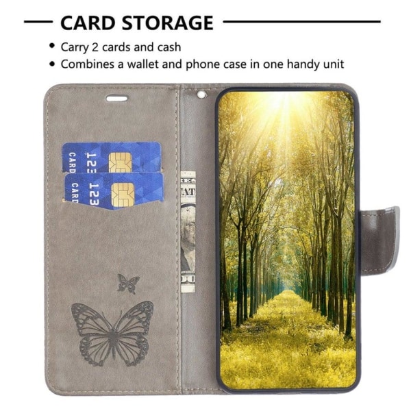 Butterfly läder Samsung Galaxy S23 Plus fodral - Silver/Grå Silvergrå
