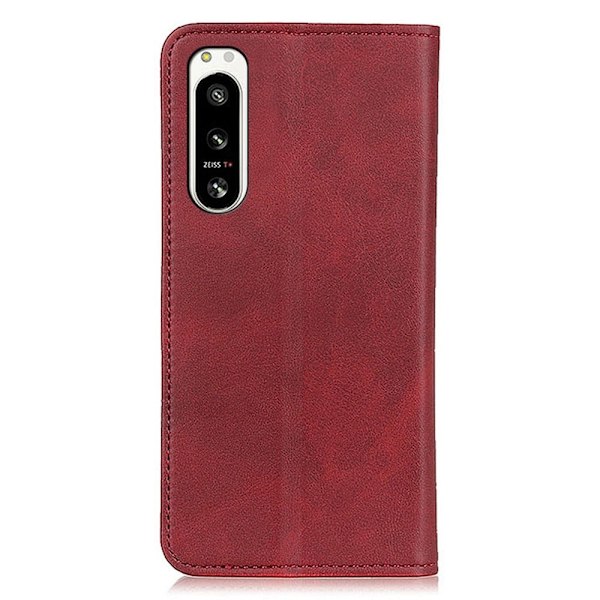 Flip Etui med Pung i Ægte Læder til Sony Xperia 5 Iv - Rød Red