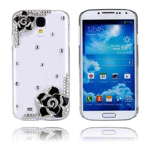 Luksuriøst Bling (Sort Blomst) Samsung Galaxy S4 Etui Transparent