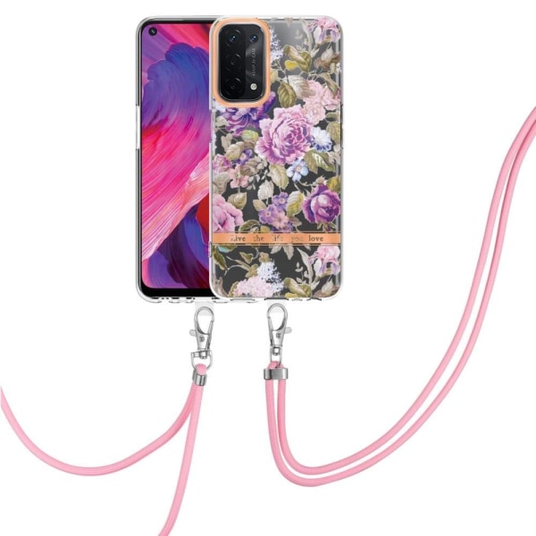 Slim og Holdbart Blødtcover med Snor til Oppo A93s 5g / A93 5g / A54 5g - Hc006 Lilla Pæon Purple