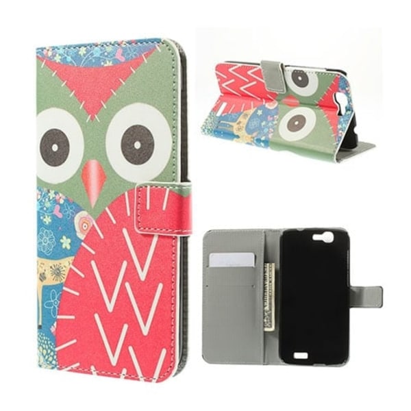 Moberg Huawei Ascend G7 Læder Flip Etui - Sød Ugle Multicolor