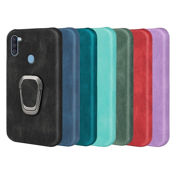 Iskunkestävä nahkasuojus soikealla jalustalla Samsung Galaxy M11 / A11 - Violetti Purple