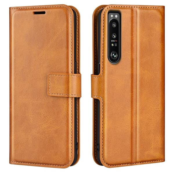 Hållbart konstläder Sony Xperia 1 IV fodral med plånbok - Gul Gul