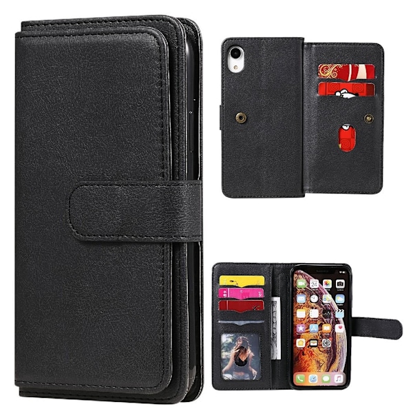 iPhone Xr etui med pung & 10 kortpladser – Sort Black