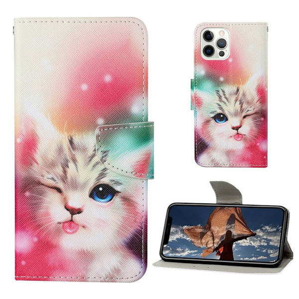 Wonderland iPhone 13 Pro Flippetui - Søt Katt Multicolor