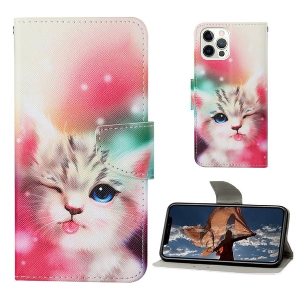 Wonderland iPhone 13 Pro Läppäkotelo - Cute Kissa Multicolor