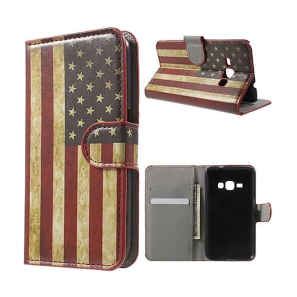 Moberg læderetui til Samsung Galaxy J1 (2016) - Gammeldags amerikansk flag Multicolor