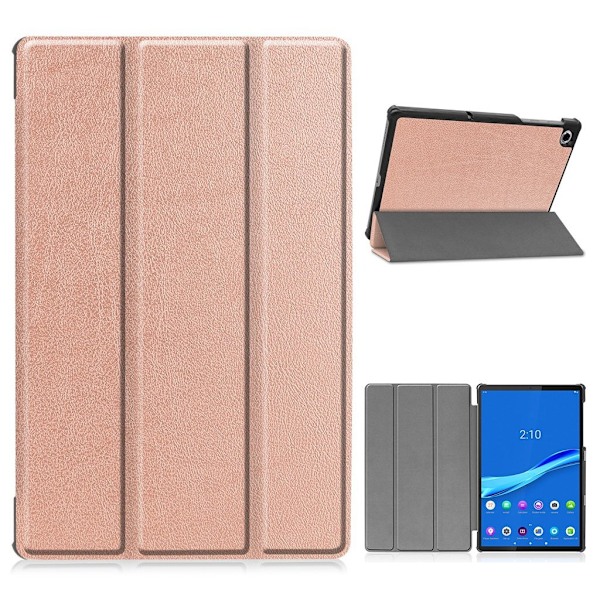 Lenovo Tab M10 FHD Plus holdbart trefoldigt læderetui - Rødguld Pink