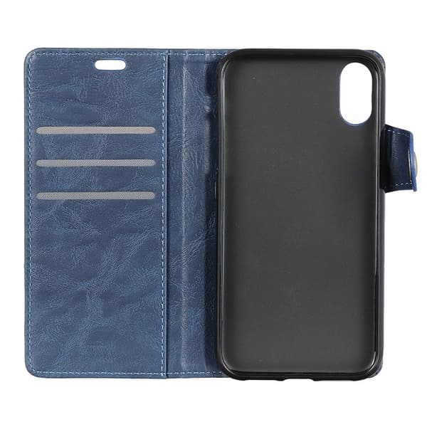 Crazy Horse iPhone Xs Max S-formet læder flip cover - Blå Blue
