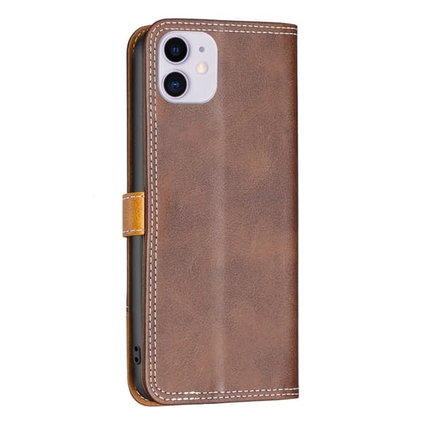 BINFEN to-farvet iPhone 11 læderetui - Brun Brown