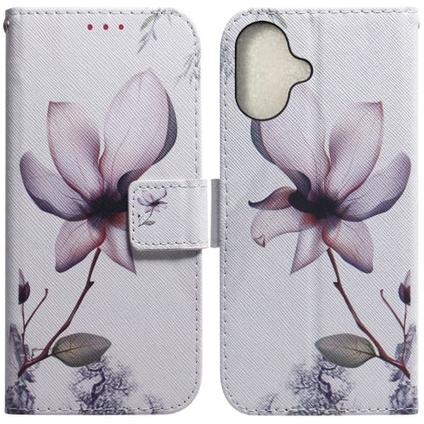 iPhone 16 Etui med pung Pattern Print Leather Phone Cover - Pink Blomst Pink