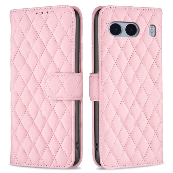 Rombemønster, matt flip-deksel for OnePlus Nord 4 - Rosa Pink