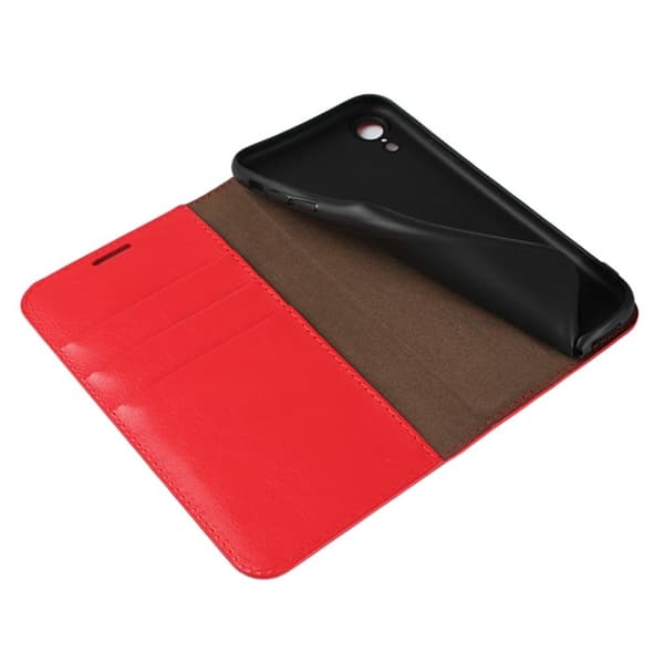 iPhone Xr Äkta läder plånboks mobilfodral - vildhäst texture  - Röd Röd
