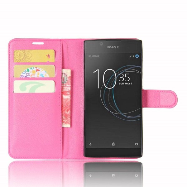 Sony Xperia L1 Läckert enfärgat skinn fodral - Rosa Rosa