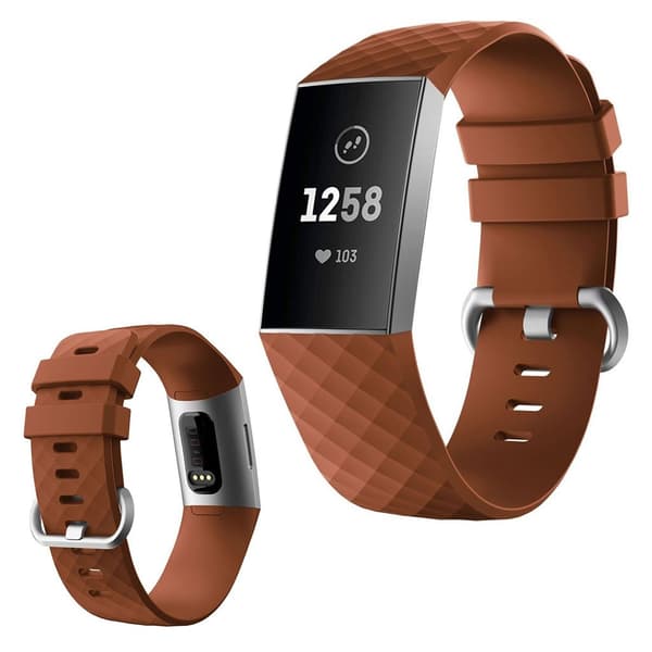 Fitbit Charge 4 / 3 diamond pattern watch band - Coffee Size: L Brun