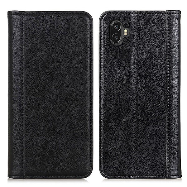Äkta läder Samsung Galaxy Xcover 6 Pro fodral med magnetisk stängning Svart