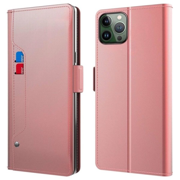 iPhone 14 Pro etui med makeup-spejl i smart design - Pink Pink