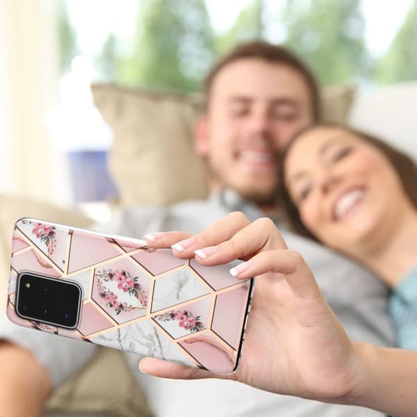 Marble Samsung Galaxy S20 Ultra Etui - Lyserøde Blomster Pink
