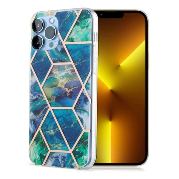 Marble iPhone 13 Pro Max Suojakotelo - Sininen / Vihreä Multicolor