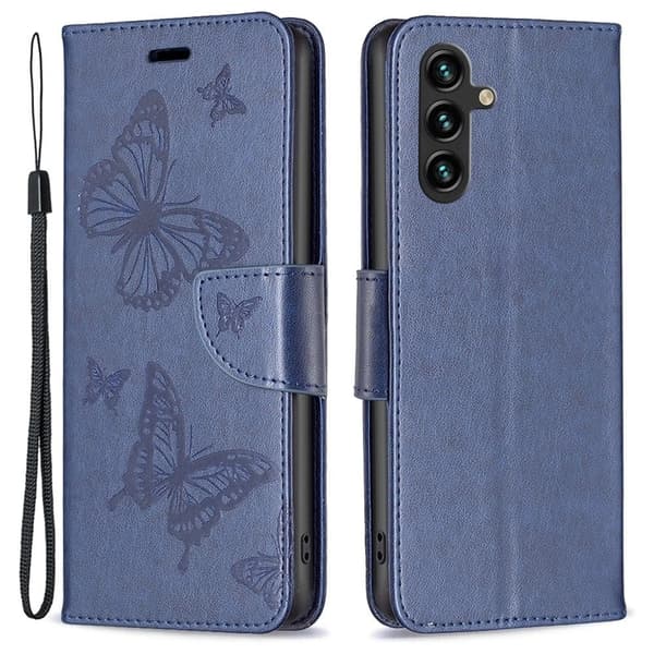 Butterfly läder Samsung Galaxy A14 fodral - Blå Blå