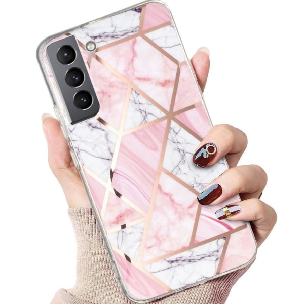 Marble Samsung Galaxy S22 Plus Suojakotelo - Valkoinen Gravel / Pinkki Marble Pink