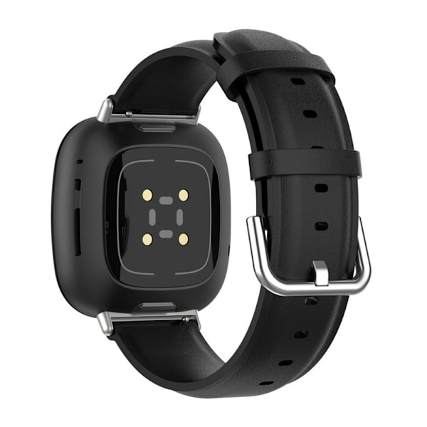 Fitbit Sense 2 / Versa 4 / 3 klockarmband i äkta läder - Svart Svart