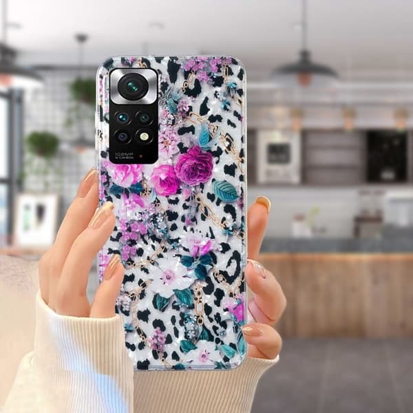 Marble Xiaomi Redmi Note 11S / Note 11 Etui - Leopard og Blomst Purple