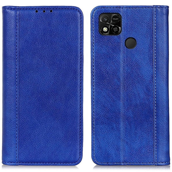 Äkta läder Xiaomi Redmi 10A fodral med magnetisk stängning Blå