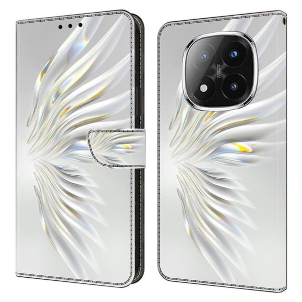 Xiaomi Redmi Note 14 Pro 4G plånboksfodral mönster tryckning stativ läder flip telefonskydd - Kristallvingar Vit